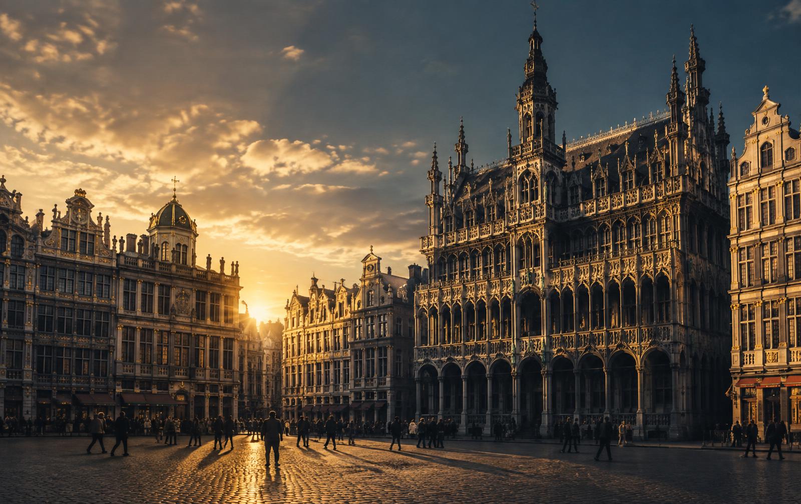 Historische gevels van de Grote Markt in Brussel in het late avondlicht